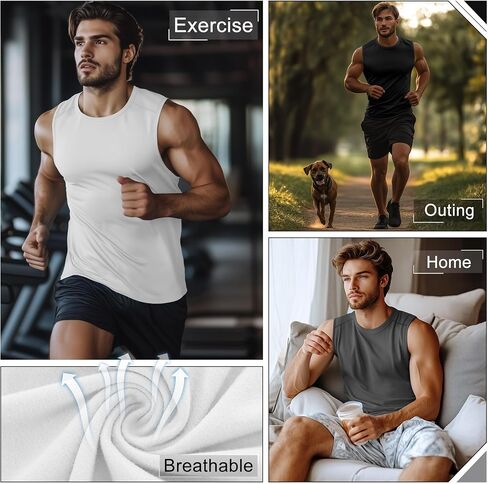 Ficerd 3 Pack Men's Sleeveless Tank Tops, Crewneck Casual Summer Tee Beach T Shirt Workout Run Gym Muscle Shirt in Saudi Arabia
