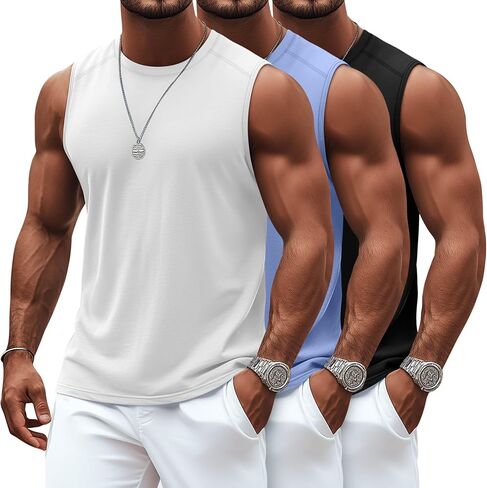 Ficerd 3 Pack Men's Sleeveless Tank Tops, Crewneck Casual Summer Tee Beach T Shirt Workout Run Gym Muscle Shirt in Saudi Arabia
