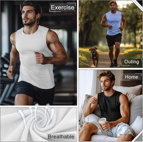 Ficerd 3 Pack Men's Sleeveless Tank Tops, Crewneck Casual Summer Tee Beach T Shirt Workout Run Gym Muscle Shirt in Saudi Arabia