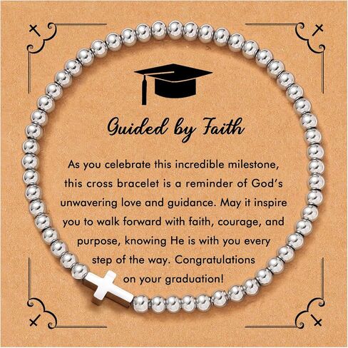 Graduation Gifts, Dainty Cross Wave Compass Apple Silver Beaded Bracelets for Women, Teacher Appreciation Gifts, Graduation Gifts for Her Sister Daughter Best Friend in Saudi Arabia