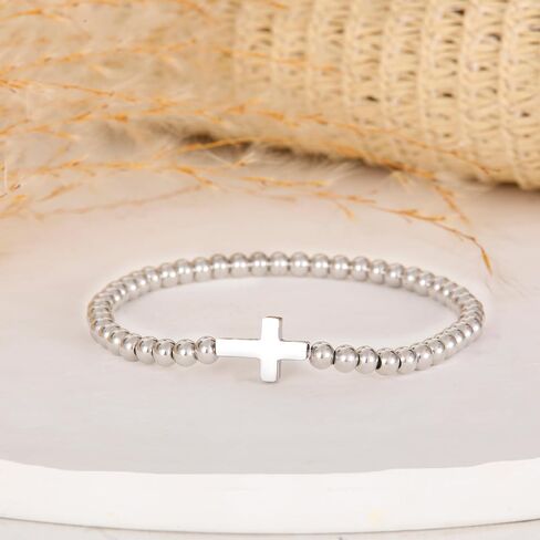 Graduation Gifts, Dainty Cross Wave Compass Apple Silver Beaded Bracelets for Women, Teacher Appreciation Gifts, Graduation Gifts for Her Sister Daughter Best Friend in Saudi Arabia