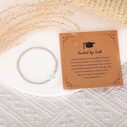 Graduation Gifts, Dainty Cross Wave Compass Apple Silver Beaded Bracelets for Women, Teacher Appreciation Gifts, Graduation Gifts for Her Sister Daughter Best Friend in Saudi Arabia