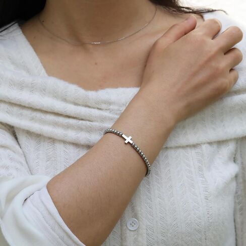 Graduation Gifts, Dainty Cross Wave Compass Apple Silver Beaded Bracelets for Women, Teacher Appreciation Gifts, Graduation Gifts for Her Sister Daughter Best Friend in Saudi Arabia