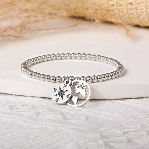 Graduation Gifts, Dainty Cross Wave Compass Apple Silver Beaded Bracelets for Women, Teacher Appreciation Gifts, Graduation Gifts for Her Sister Daughter Best Friend in Saudi Arabia