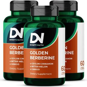 4-in-1 Golden Berberine Supplement with Ceylon Cinnamon Bitter Melon Ginkgo, Boosts Immunity, Gut & Heart Health,60 Capsules for Metabolism Support，Made in USA