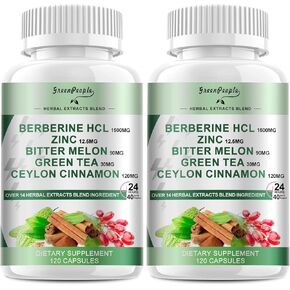 ملحق البربريين مع Ceylon Cinnamon - 120 Count Berberine 1500mg ينشط AMPK & GLP -1 Berberina HCL مع البطيخ المرير والأعشاب الطبيعية للدعم المناعي/الطاقة