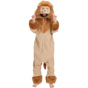 Lion Onesie Pajamas for Adults Fun Halloween Costume Animal Cosplay Cozy One-Piece Pajamas for Men and Women