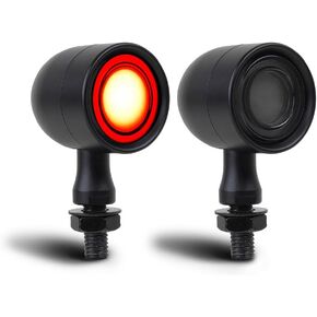 DREAMIZER 2pcs Motorcycle Blinker Universal LED Motorcycle Turn Signals w/Running Light Compatible with Harley Bobber Cafe Racer Cruiser Chopper Honda Yamaha Suzuki Kawasaki (Black-Amber White Lens)