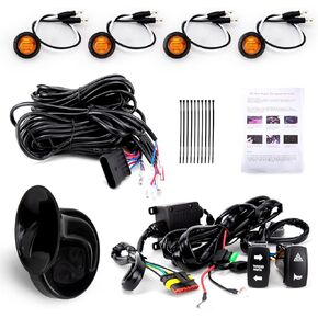 UTV Turn Signal Kit, Universal ATV UTV Street Legal Turn Signal with Rocker Switch, 110D Horn, Plug and Play Blinker Kit Compatible With Polaris, Can-Am, Kawasaki, Arctic Cat, CFMOTO, Pioneer （Amber）