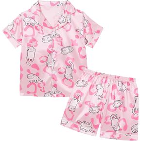 Weixinbuy Toddler Silk Pajamas Short Sleeve Button-Up Summer PJs للفتيات بويز ساتان بيجاما سام مجموعة 2-7 سنوات