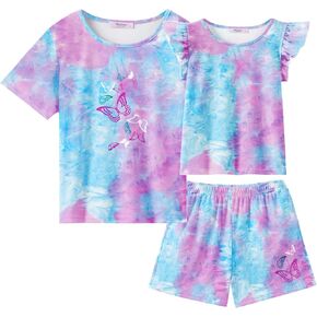 Arshiner Girls Pajamas Set Short Sleeve Pjs Sleepwear 3PCS Summer Lounge Sets Nightwear