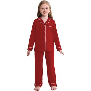 Veseacky Girls Pajamas Sets 100% Cotton PJ ButtonDown Long Sleeve 2 Piece Pajamas Set Boys Girls Pjs for Ages 5-1(120-160)