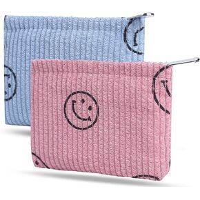 2 Pack Coin Purse, Soft Corduroy Purse Pouch with Zipper Cute Smiley Face Coin Purse Mini Change Purse Pouch for Pocket, Small Pouch for Women Credit Card Key Lipstick Holder
