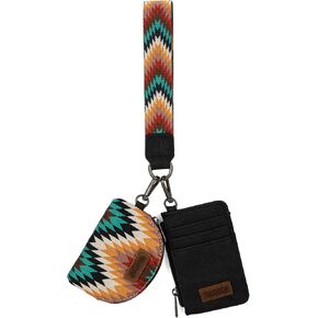 Montana West Wrangler Aztec Keychain Wristlet Wallets for Women Western Dual Pouch Wristlet Credit Card Holder Wallet with Zipper Pocket WG2211-W0051BK in Kuwait