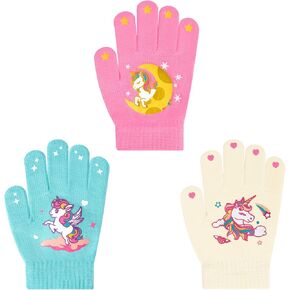 3 Pairs Kids Knitted Mittens Toddler Winter Gloves Boys Stretch Magic Five Finger Warm Gloves 1-9 Years