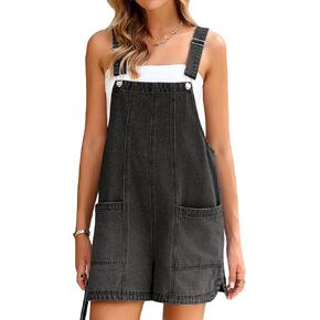 Glamaker Womens Denim Overalls Romper Casual Loose Fit Jean Rompers Adjustable Straps Overall Shorts Summer Outfits