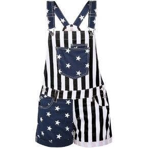 Women's American Flag Overalls Cotton Summer Rompers 4th of July Patriotic Jumpsuit Outfit Casual Adjustable Bibs