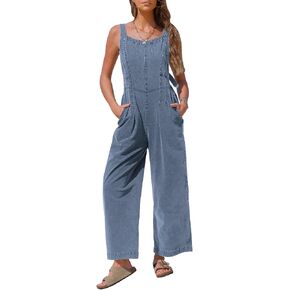 Exlura Women Summer Summs Summs Denim Fit Fit Wide Leg Bib Belesuits عرضة جينز فضفاض قابلة للتعديل مع جيوب 2025