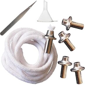 5 Pieces 1/2-Inch Diameter Aluminum Wick Holders with Funnel and Tweezers for Candle Lamp and Small Oil Lamp Alcohol or DIY Oil Lamps Burner with 39-Inch Cotton Wicks