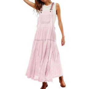 CHARTOU Women Bib Overall Dress Jumper Babydoll Pinafore Dress Embroidered Lace Maternity Straps Suspender Dress