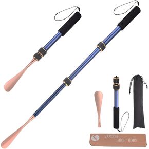Varcoh Shoe Horn Horn Long Long لكبار السن ، 17 "-30" سبيكة الألومنيوم القابلة للتعديل قرن الحذاء الطويل ، وتصميم أحذية تلسكوبية محمولة مع الانتهاء