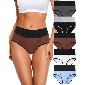 Women's Cotton Underwear High Waisted Postpartum Underwear Soft Stretch Panties Full Coverage Briefs 5 Pack