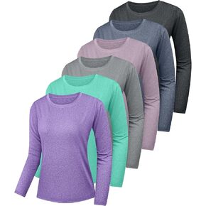1/6 Pack Women's Quick Dry Fit Long Sleeve Shirts, UPF 50+ Rash Guard Swim Fishing SPF UV Sun Protection Shirts