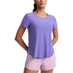 CRZ YOGA Cloudweight Workout Tops for Women Lightweight Athletic Short Sleeve Shirts Gym Running Side Slit T-Shirts