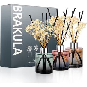 Brakula 3 Pack Diffuser ، عصي ناشر الزيت ، الكتان الطازج ، الياسمين الأبيض ، الفانيليا اللافندر (4 أوقية كل حزمة) ، عطر المنزل مع 18 عصا ، ديكور الحمام ، ناشرات القصب للمنزل