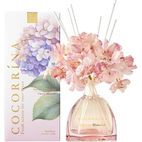 Diffuser Cocorrína Reed - 8.5 أوقية زهر الكرز زهر النشر مع 8 عصي لديكور رف الحمام المنزل (مجموعة بسيطة فاخرة)