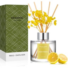 مجموعة Diffuser Lemon Verbena Reed - 3.38 Fl Oz (100ml) الزيت الأساسي مع 6 قصب من القصب | ديكور المنزل والحمام