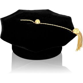 Tatuo Doctoral Tam 2025 Graduation Cap Black Velvet Doctorate Hat with Gold Bullion Tassel for High School Bachelor Master