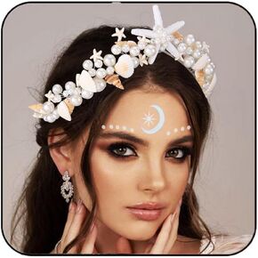BARTOSI Mermaid Crown Starfish Tiara Pearl Shell Bride Wedding Headband Costume Hair Accessories for Women