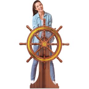 4 Feet Nautical Party Decorations Ship Wheel Cardboard Cutout Stand up Large Captain Wheel Photo Props Party Back Drops for Pirate Nautical Party Home Outdoor Decor