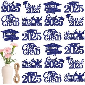 MARFOREVER 2025 Graduation Cutouts, 30Pcs Glitter Grad Cap 2025 Cutout Tags Centerpiece Double Side 2025 Graduation Party Decorations for Class of 2025 Congrats Grad Party Favors Supplies, Black
