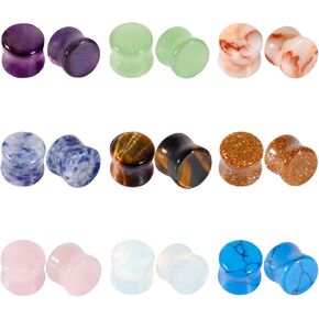 10-18Pcs Stone Plugs for Ears Gauges 00 Gauge Ear Plugs Double Flared Stretching Expander Colorful Heart Ear Piercing Jewelry for Women Men