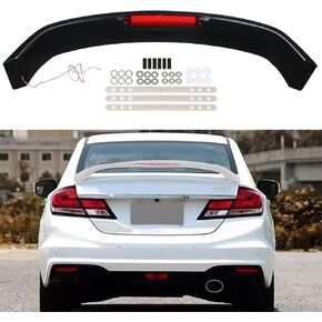 munirater Rear Trunk Spoiler Wing Lip SI Style Black with Brake Light Replacement for Civic 4 Door 2012-2015