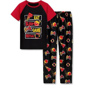 Tebbis Pajamas For Boys Fun Baseball Navy Blue Short Sleeves & Pants 2-Piece PJs Set Kid Comfy Sleepwear Size 6-18