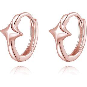 reffeer 925 Sterling Silver Star Huggie أقراط للنساء المراهقات Star Hoop أقراط Hypoallergenic