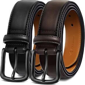 BULLIANT Men Belt 2 Pack,Leather Belt For Gift Men Golf Dress Casual Jean 7Holes 1 3/8"