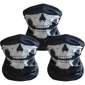 Skull Motorcycle Face Mask, 3 Pieces Balaclava Mask Skeleton Mask Skeleton Half Mask for Ski Riding (Black)