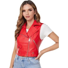 DIASHINY Faux Leather Vest For Women Lapel Sleeveless Moto Slim Fit PU Motorcycle Biker Waistcoat
