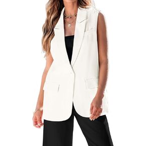 luvamia Long Vest for Women 2025 Spring Business Casual Sleeveless Open Front Blazers Suit Vests Top Pockets Work Office