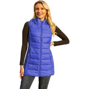 Long Puffer Vest for Women with Hood Lightweight Packable Sleeveless Down Vest for Spring, Fall & Winter