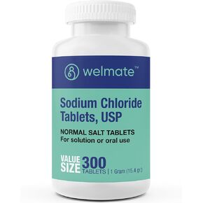 وأقراص كلوريد الصوديوم Welmate ، 300CT - يحافظ على توازن الترطيب والكهرباء ، 1000mg لكل جهاز لوحي ، إجمالي 15.4 جرام ، شكل الكمبيوتر اللوحي