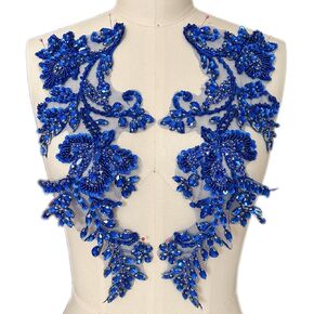 Handmade Beaded Rhinestone Appliques Sew on Crystal Lace Patch, 1 Pair for DIY Clothing, Wedding Dress,Multi-Color Costume Decoration (Deep Green) in Kuwait