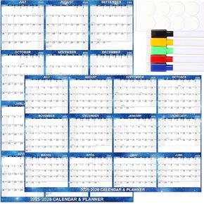 2025 تقويم الحائط- 32 "× 48" التقويم الكبير الممسوح في Sky Sky ، Wet & Dry Erase Blanner سنوي سنوي كبير ، تقويم الجدار لمدة 12 شهرًا 2025 من 20 يناير إلى 2025 ، تقويم محو جاف مع 5 علامات وملصقات مستديرة