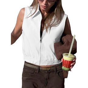 Tankaneo Womens Cropped Cargo Vest Tops Summer Trendy Sleeveless Zip Up Jacket Y2k Going Out Elastic Hem Outerwear