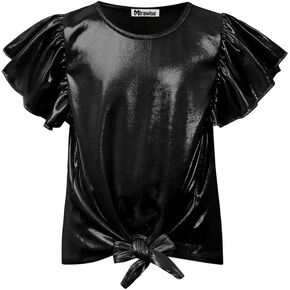 Mirawise Girls Shirts Metallic Tops Clothes Tshirt Ruffle Short Sleeve Tee Size 6-14 in Kuwait