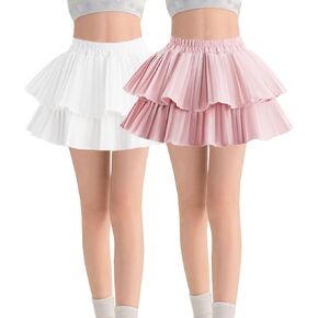 Girls' Pleated Skirt Kid Dance Skirt with Underneath Shorts Toddler Girl Tiered Summer Flared Casual Athletic Skirt